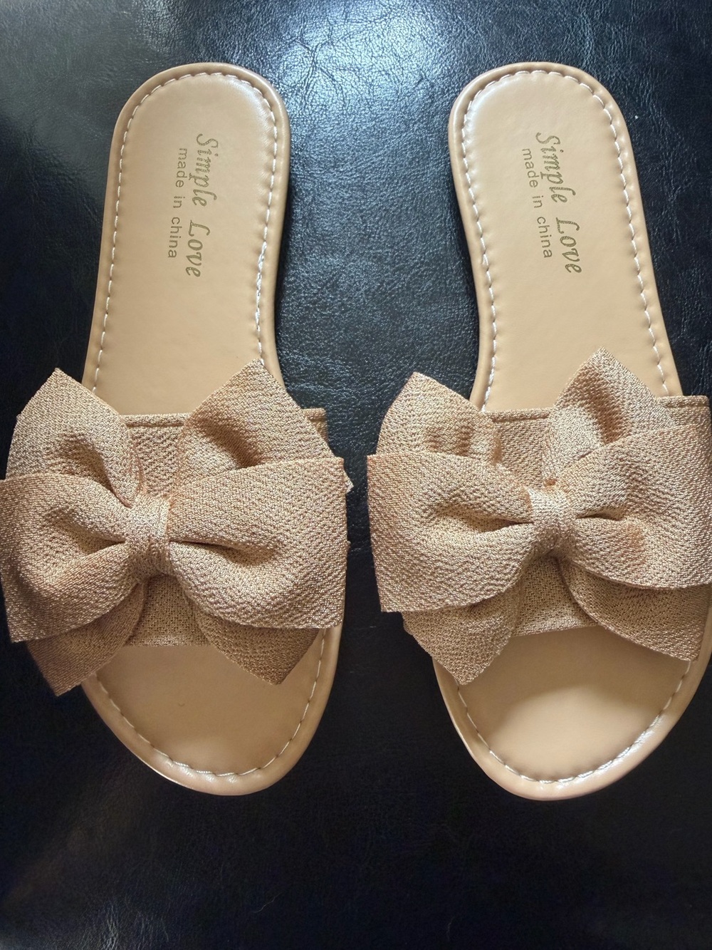 Simple Love Women’s Beige Bow Slide Sandals Size 36 US 5.5-6 Flat Slip On